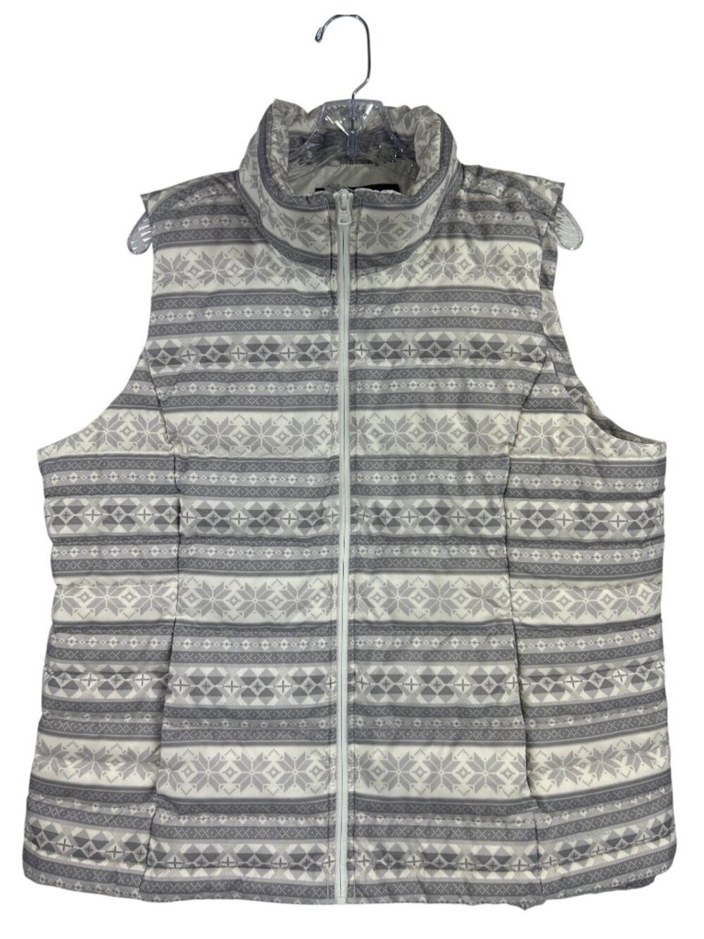 NWOT Lands' End Women's XL Goose Down Puffer Vest Gray White Fair Isle Snowflake